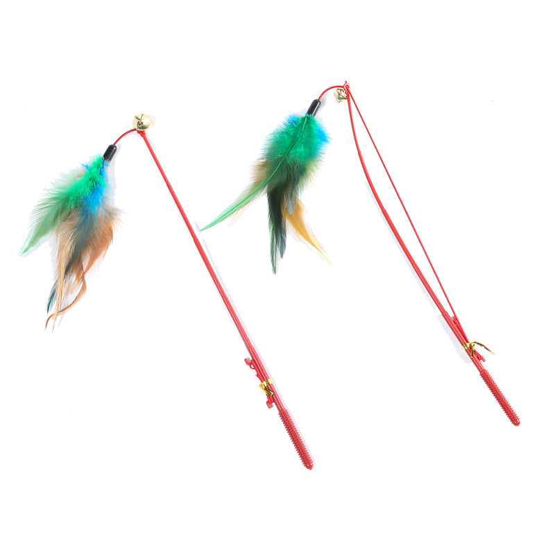JMT-737930 Colorful Feather Cat Toy with Bell - Fun Play Rod for Interactive Playtime