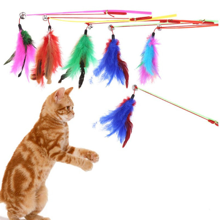 JMT-737930 Colorful Feather Cat Toy with Bell - Fun Play Rod for Interactive Playtime