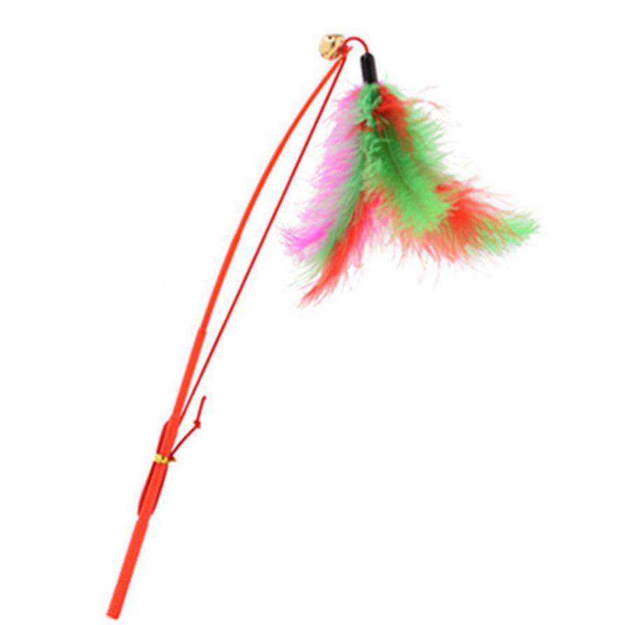 JMT-737930 Colorful Feather Cat Toy with Bell - Fun Play Rod for Interactive Playtime
