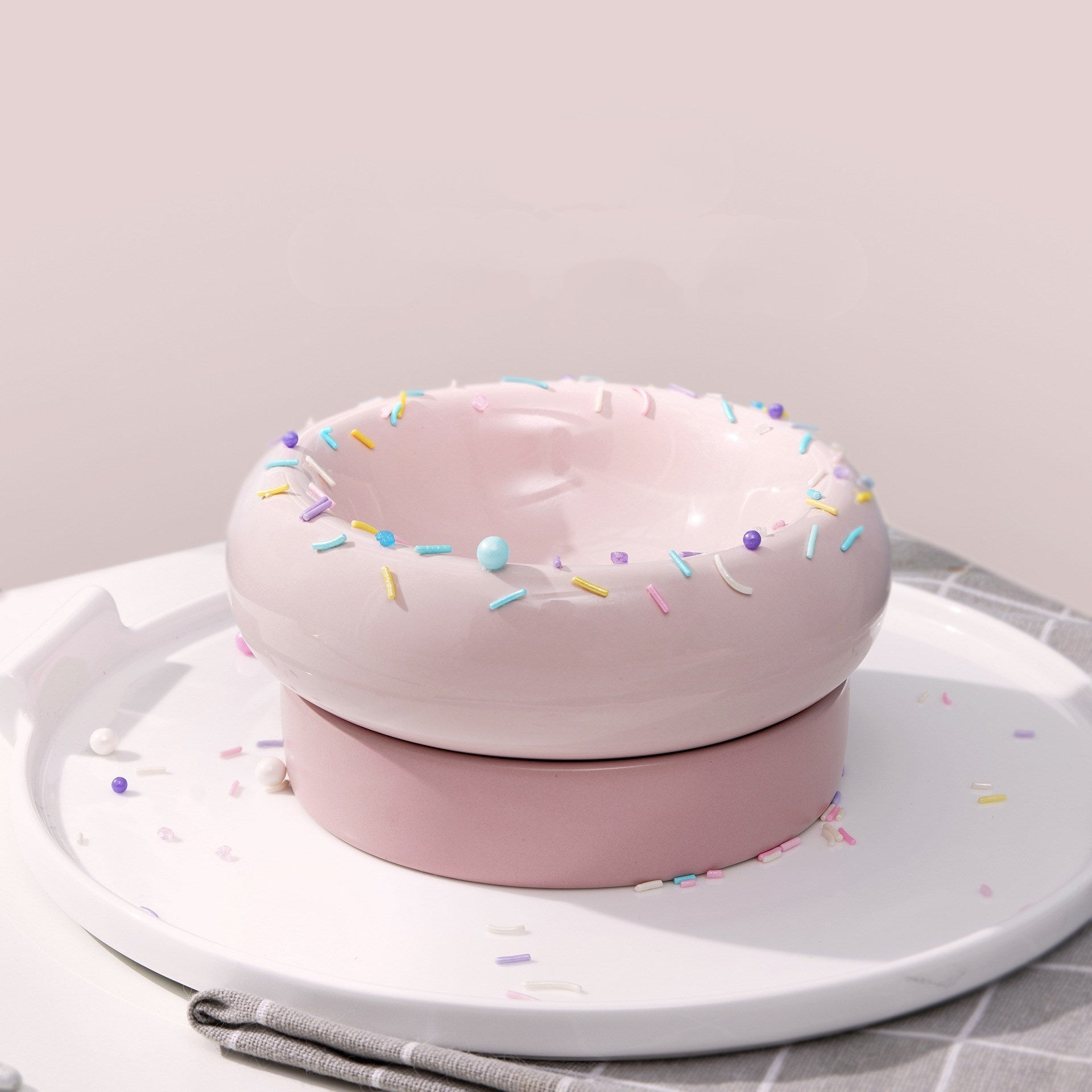 JMT-738122 Mochi Ceramic Cat Food Bowl - Pink & Green, High-Temperature Porcelain, 80-120g Capacity