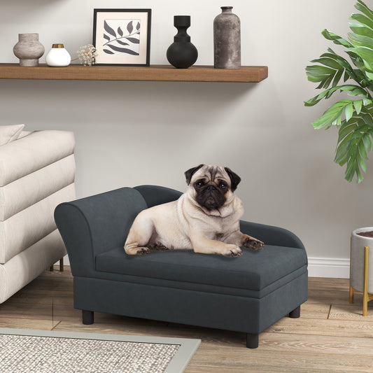 JMT-738250 Pet Sofa Bed with Storage for Cats and Small Dogs - Dark Gray, Cushioned Design, Eucalyptus Wood Frame