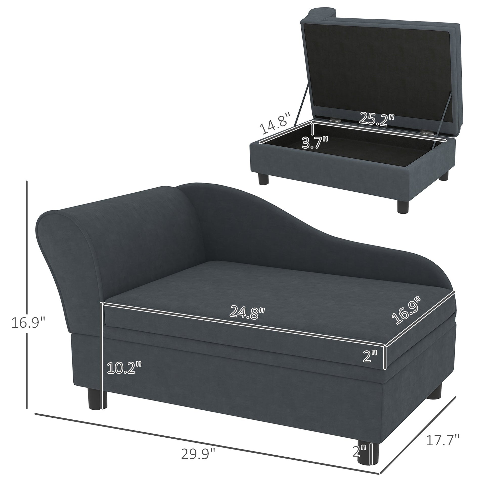 JMT-738250 Pet Sofa Bed with Storage for Cats and Small Dogs - Dark Gray, Cushioned Design, Eucalyptus Wood Frame