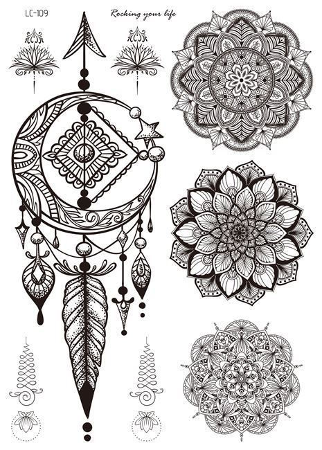 JMT-738250 Water Transfer Geometry Henna Tattoo Sticker - Assorted Patterns LC-101 to LC-109, 210 x 150mm