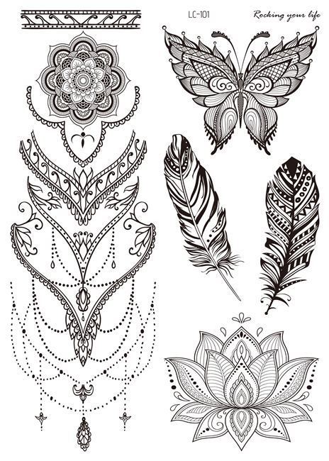 JMT-738250 Water Transfer Geometry Henna Tattoo Sticker - Assorted Patterns LC-101 to LC-109, 210 x 150mm