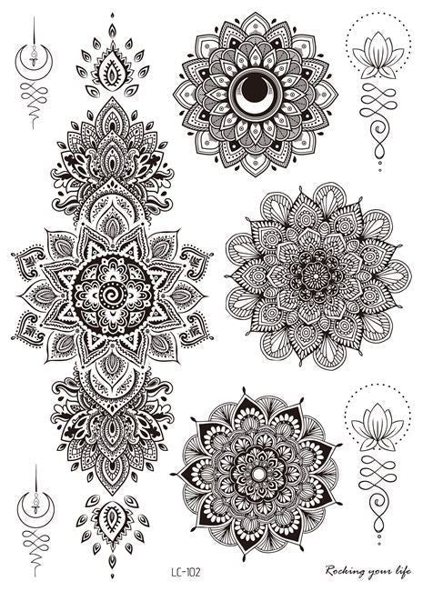 JMT-738250 Water Transfer Geometry Henna Tattoo Sticker - Assorted Patterns LC-101 to LC-109, 210 x 150mm