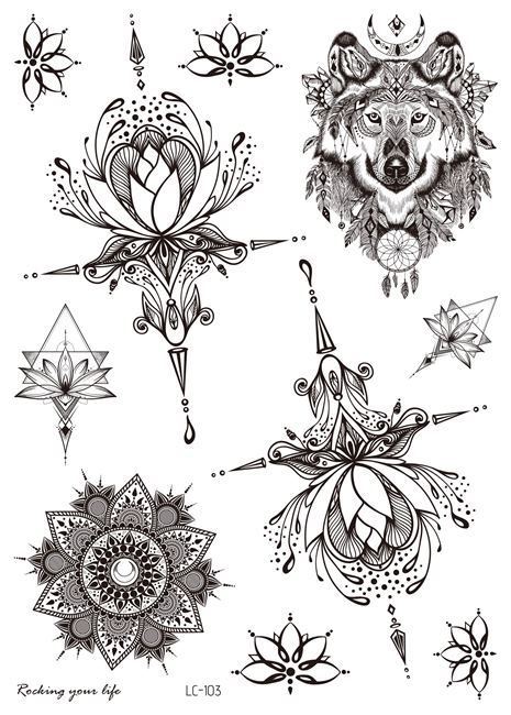 JMT-738250 Water Transfer Geometry Henna Tattoo Sticker - Assorted Patterns LC-101 to LC-109, 210 x 150mm
