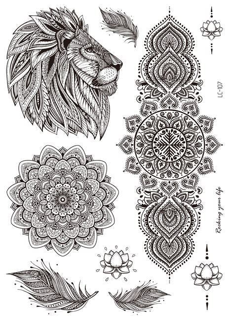 JMT-738250 Water Transfer Geometry Henna Tattoo Sticker - Assorted Patterns LC-101 to LC-109, 210 x 150mm