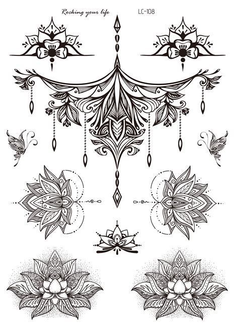 JMT-738250 Water Transfer Geometry Henna Tattoo Sticker - Assorted Patterns LC-101 to LC-109, 210 x 150mm
