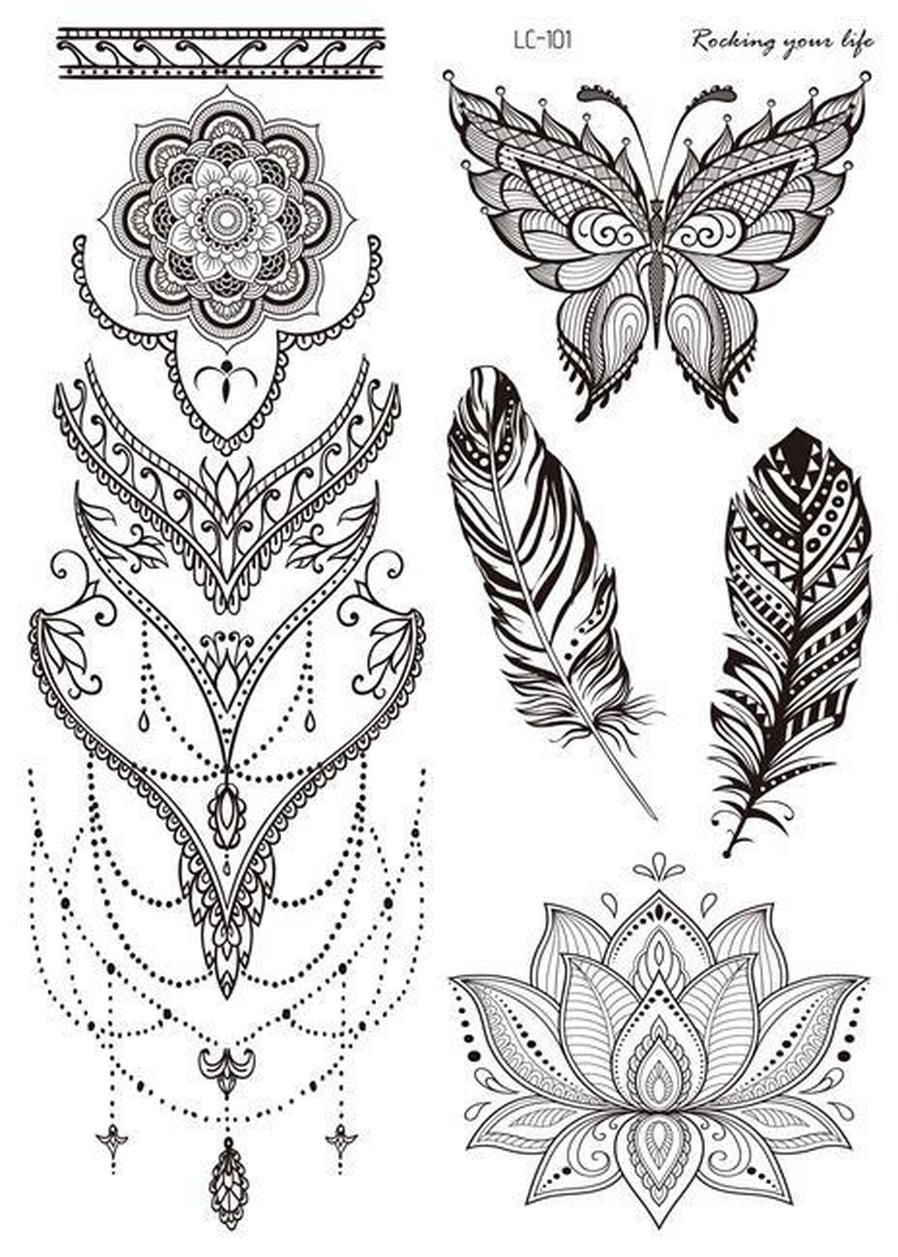 JMT-738250 Water Transfer Geometry Henna Tattoo Sticker - Assorted Patterns LC-101 to LC-109, 210 x 150mm