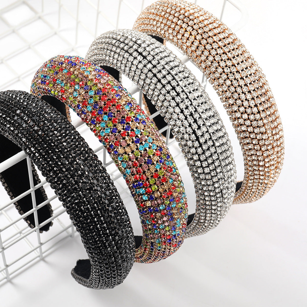 JMT-738634 Diamond Rhinestone Wide Brim Headband for Women - Sponge Geometry Hair Accessory