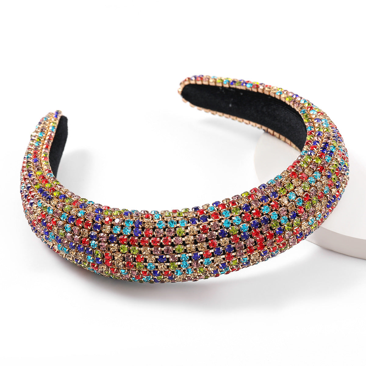 JMT-738634 Diamond Rhinestone Wide Brim Headband for Women - Sponge Geometry Hair Accessory