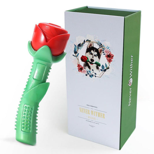 JMT-739082 Rose Stick Dog Chew Toy in Gift Box - Durable TPE Molar Stick for Dogs