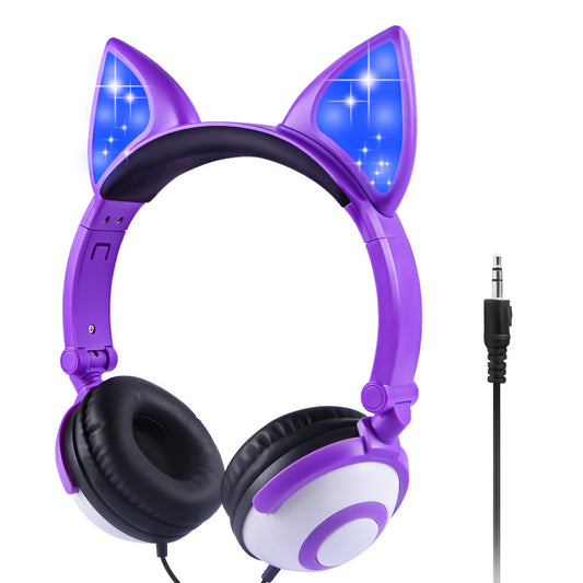 JMT-739594 LED Cat Ear Headphones with Flashing Lights for MP3, Tablet, and 3.5mm Devices