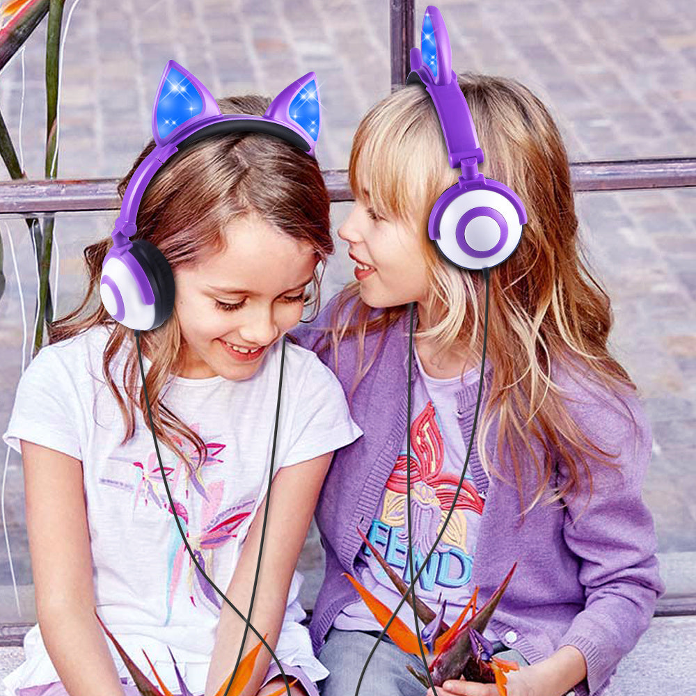 JMT-739594 LED Cat Ear Headphones with Flashing Lights for MP3, Tablet, and 3.5mm Devices