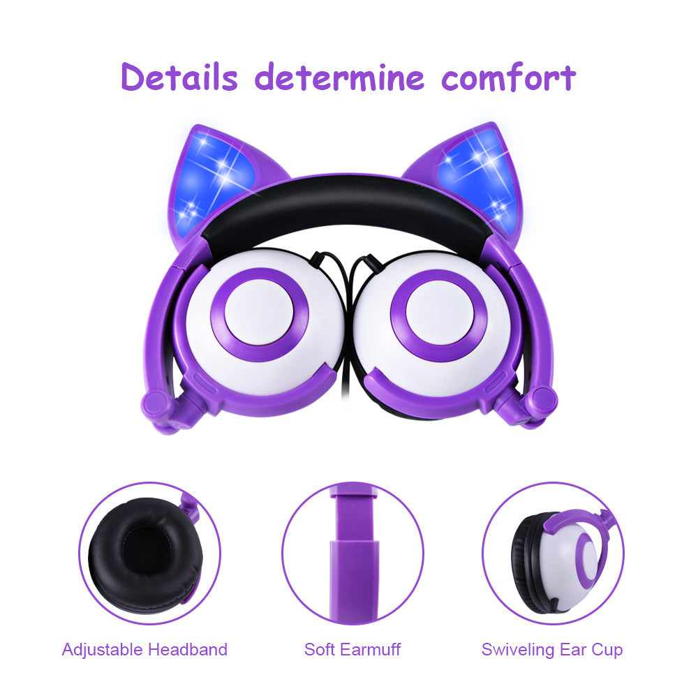 JMT-739594 LED Cat Ear Headphones with Flashing Lights for MP3, Tablet, and 3.5mm Devices