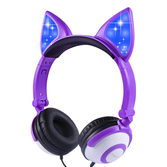 JMT-739594 LED Cat Ear Headphones with Flashing Lights for MP3, Tablet, and 3.5mm Devices