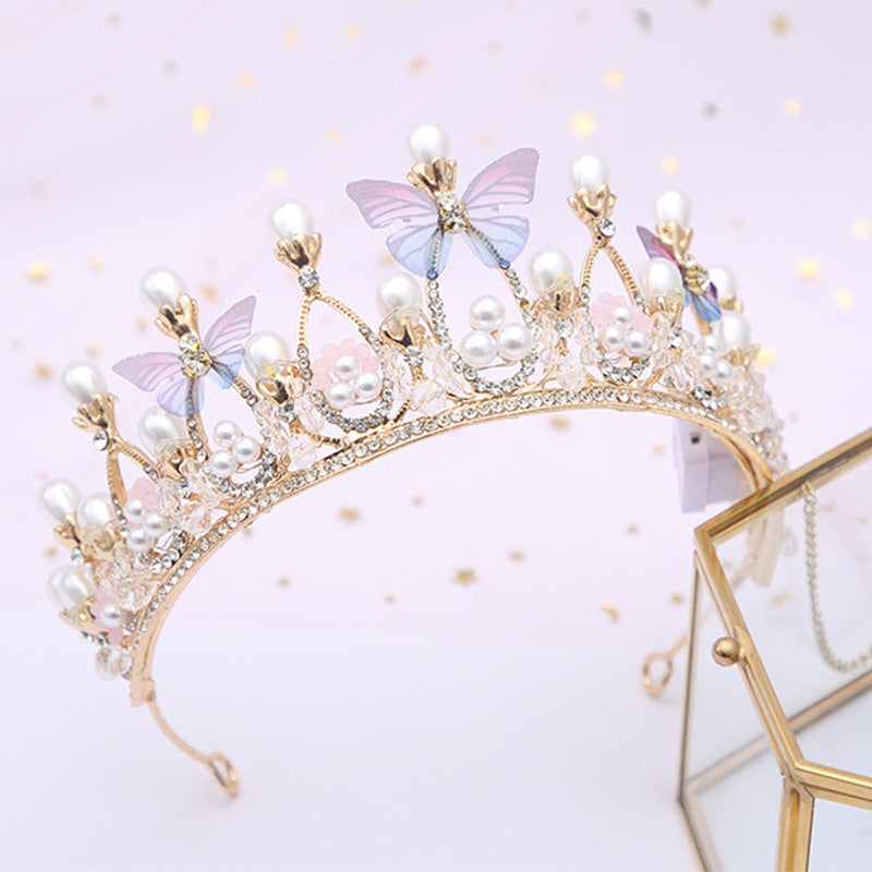 JMT-739786 Children's Crown Headband with Diamond Butterfly Design and Crystal Accents