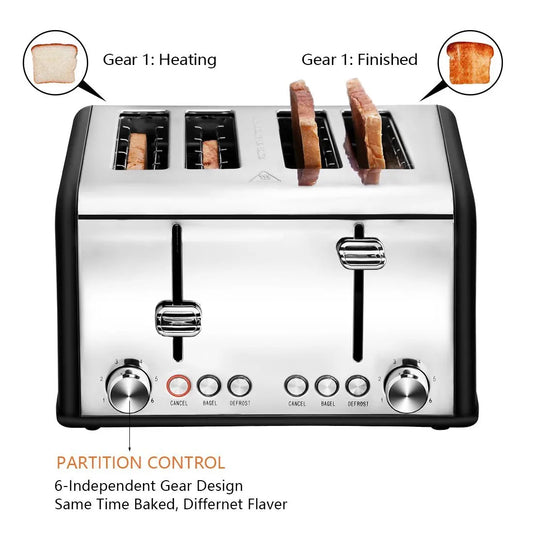 JMT-739914 Automatic Stainless Steel 4-Slice Electric Toaster with Modern Design