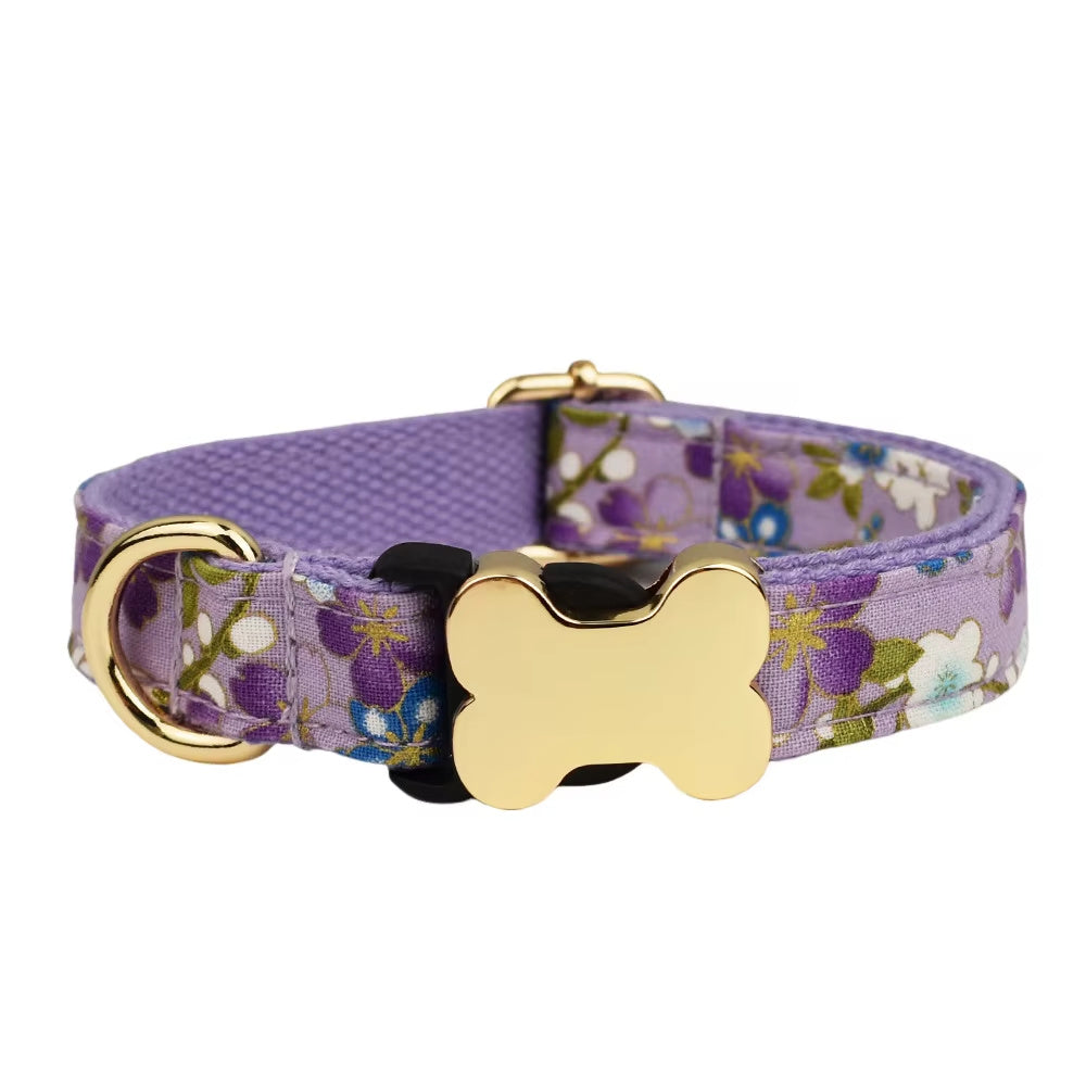 JMT-741066 Nylon Printed Grid Design Dog Collar with Bone Buckle