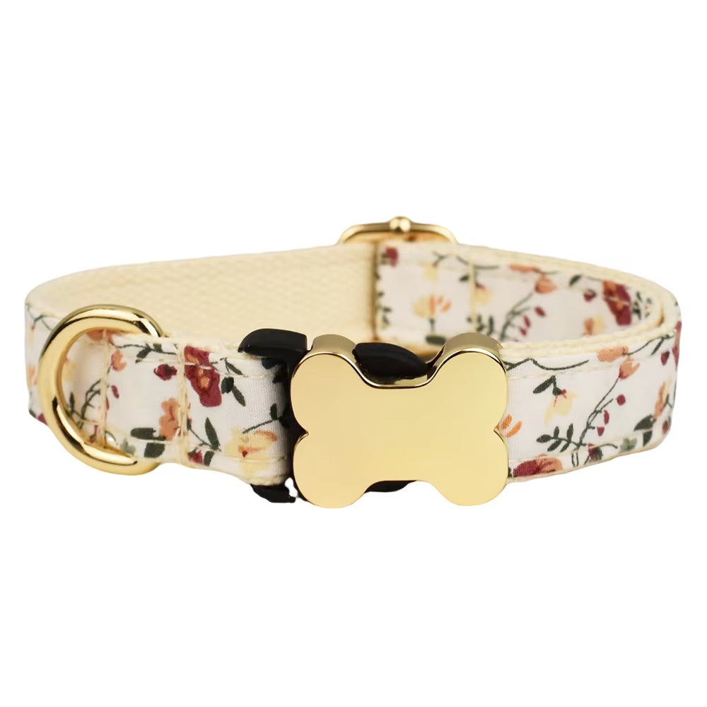 JMT-741066 Nylon Printed Grid Design Dog Collar with Bone Buckle