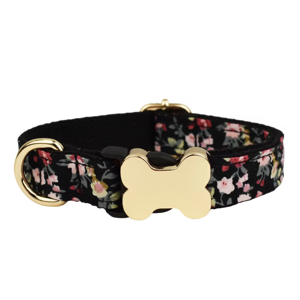 JMT-741066 Nylon Printed Grid Design Dog Collar with Bone Buckle
