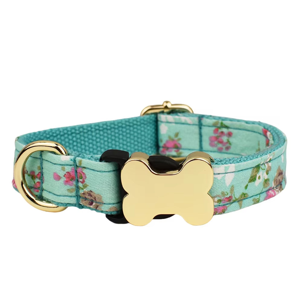 JMT-741066 Nylon Printed Grid Design Dog Collar with Bone Buckle
