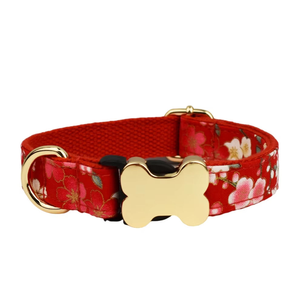 JMT-741066 Nylon Printed Grid Design Dog Collar with Bone Buckle
