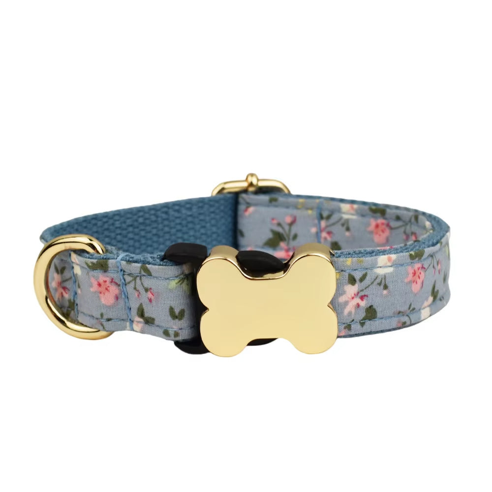 JMT-741066 Nylon Printed Grid Design Dog Collar with Bone Buckle