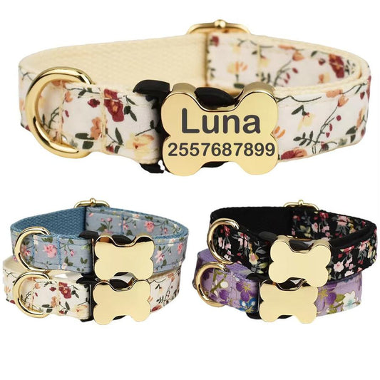 JMT-741066 Nylon Printed Grid Design Dog Collar with Bone Buckle