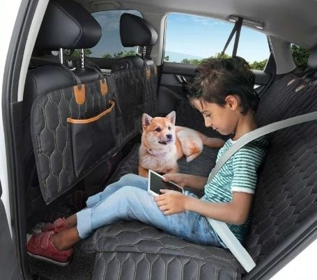 JMT-741258 Three-in-One Machine Washable Travel Car Mat for Cats and Dogs, Black Cloth Seat Cushion, 137*149 cm