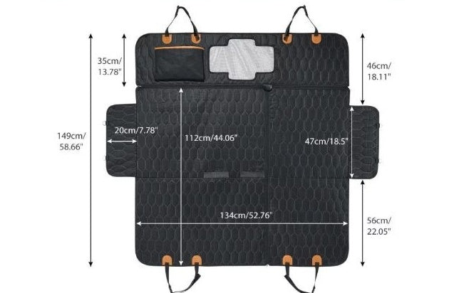 JMT-741258 Three-in-One Machine Washable Travel Car Mat for Cats and Dogs, Black Cloth Seat Cushion, 137*149 cm