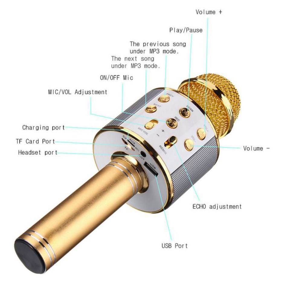 JMT-741578 Portable Bluetooth Wireless Microphone for Music Playback and Karaoke at Home