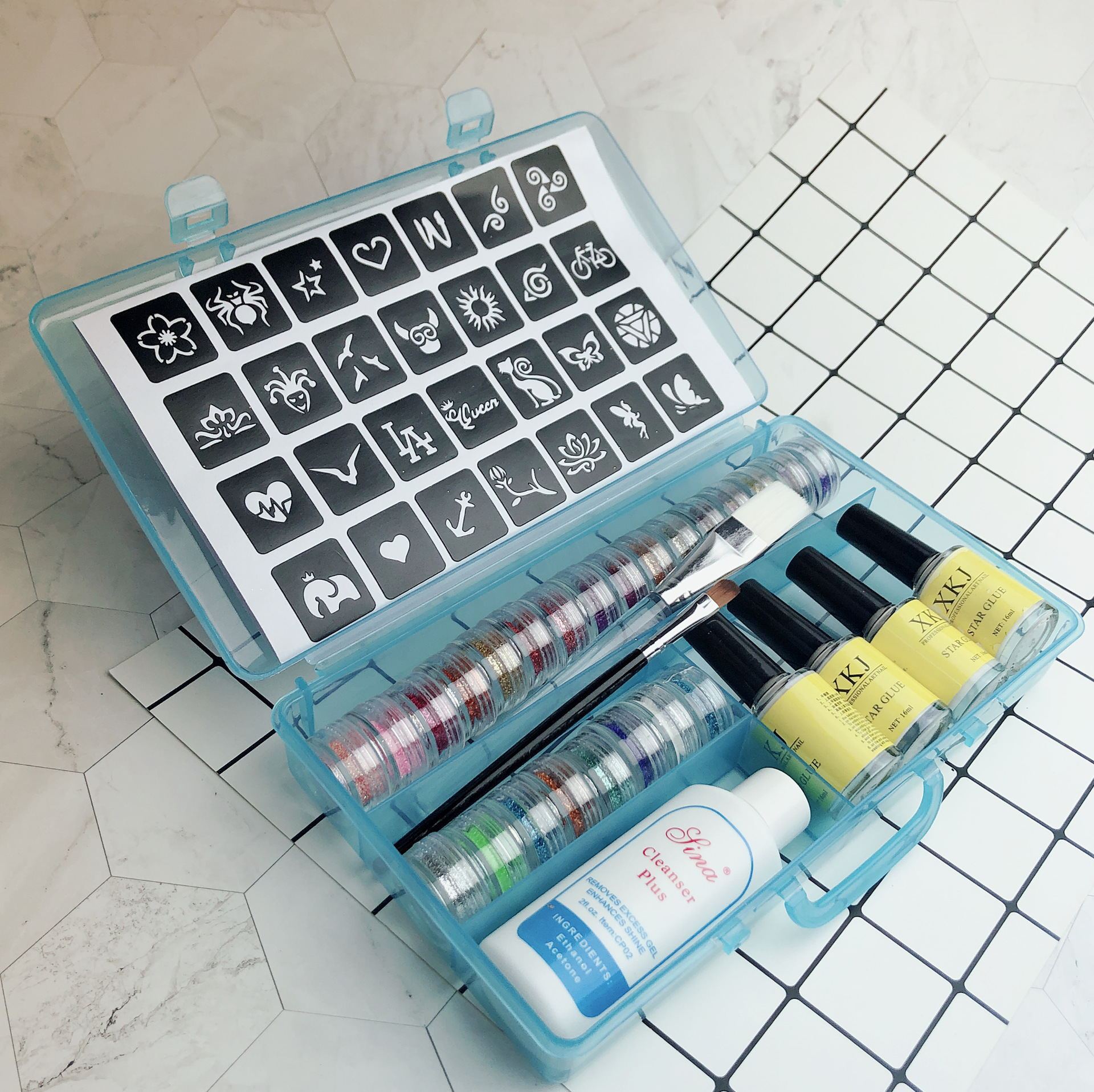 JMT-741834 Fantasy Gold Powder Temporary Tattoo Paste Set with 30 Color Flash Powders and 6 Luminous Powders