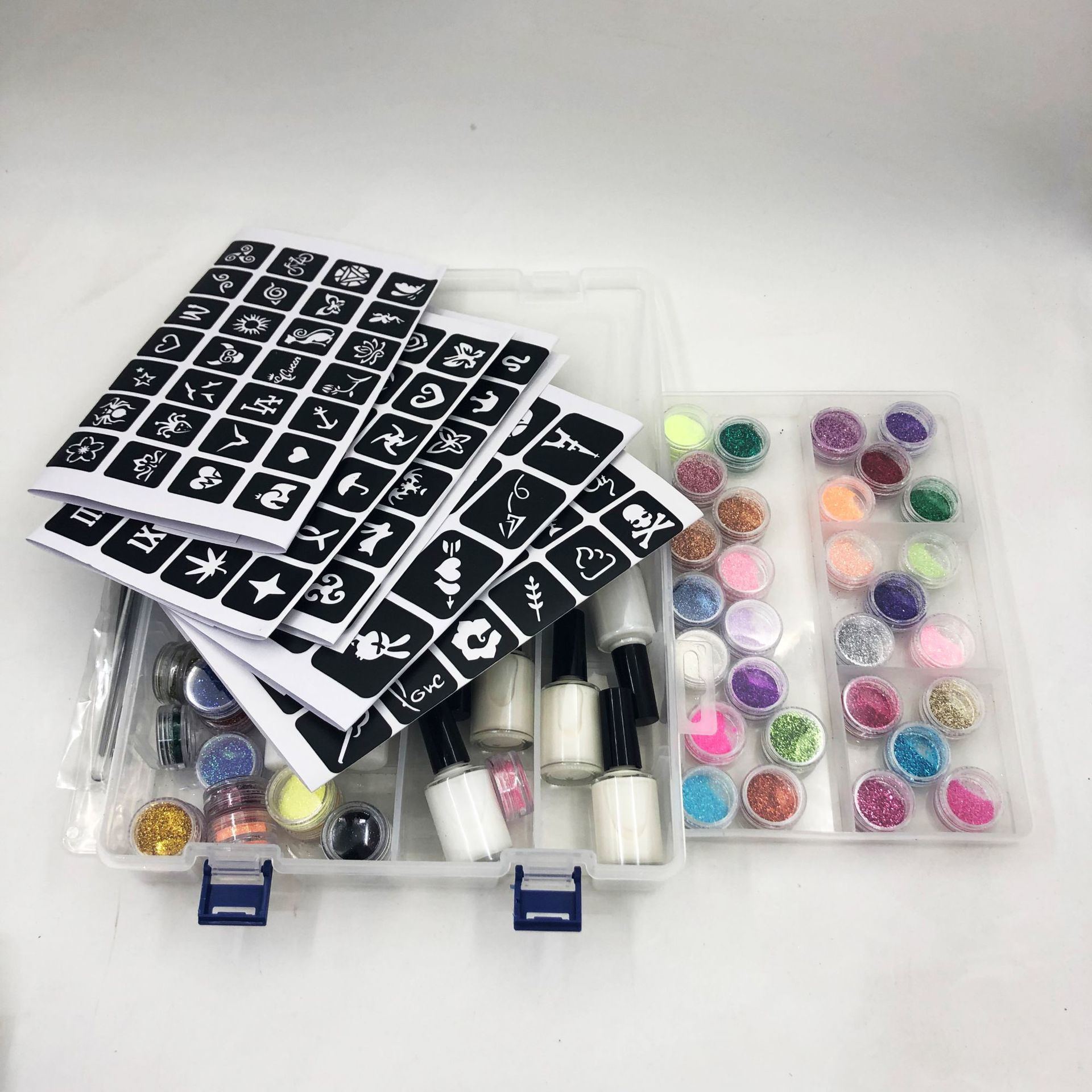 JMT-741834 Fantasy Gold Powder Temporary Tattoo Paste Set with 30 Color Flash Powders and 6 Luminous Powders