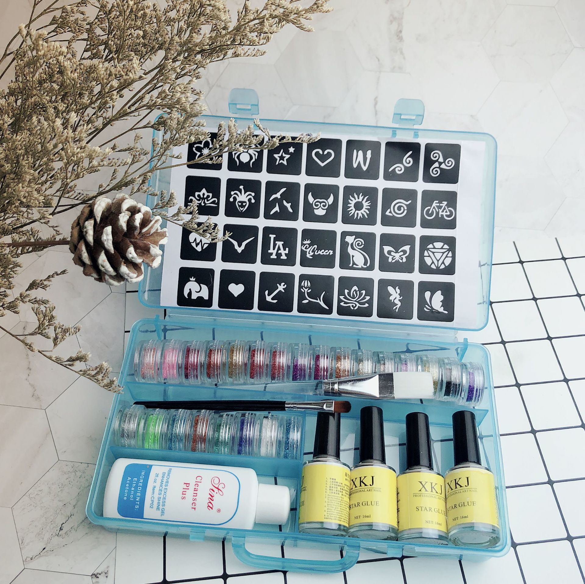 JMT-741834 Fantasy Gold Powder Temporary Tattoo Paste Set with 30 Color Flash Powders and 6 Luminous Powders