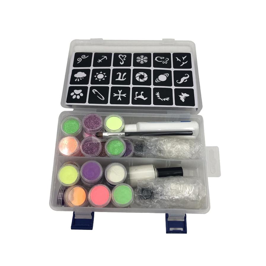 JMT-741834 Fantasy Gold Powder Temporary Tattoo Paste Set with 30 Color Flash Powders and 6 Luminous Powders