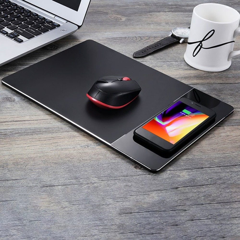 JMT-742090 Aluminum Alloy Wireless Charger Mouse Pad with Non-Slip Base and Safety Features