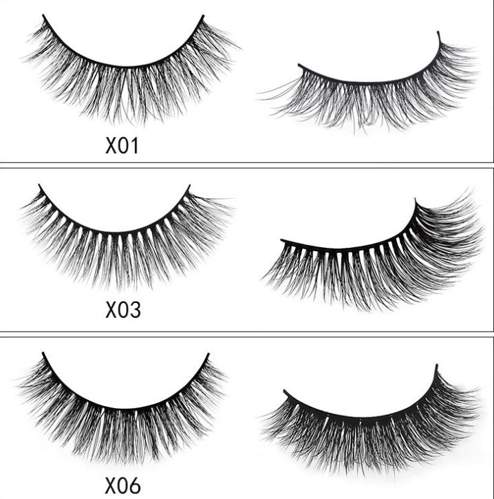JMT-742666 Natural 3D Mink Eyelashes - 3 Pairs of Handcrafted Long False Lashes with Cotton Stems