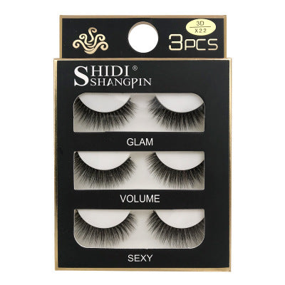JMT-742666 Natural 3D Mink Eyelashes - 3 Pairs of Handcrafted Long False Lashes with Cotton Stems
