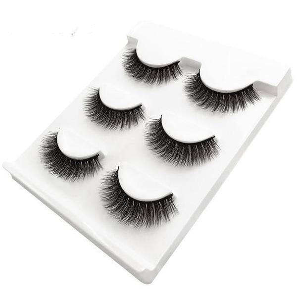 JMT-742666 Natural 3D Mink Eyelashes - 3 Pairs of Handcrafted Long False Lashes with Cotton Stems
