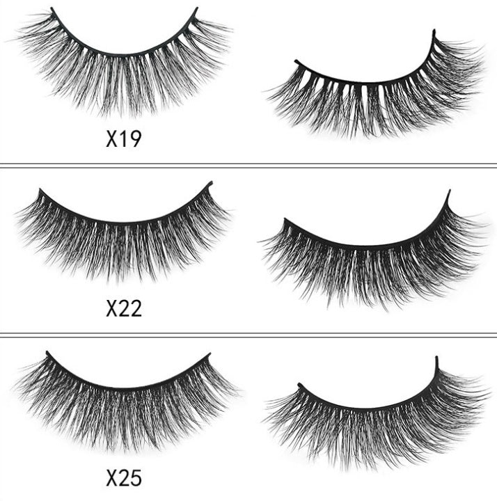 JMT-742666 Natural 3D Mink Eyelashes - 3 Pairs of Handcrafted Long False Lashes with Cotton Stems