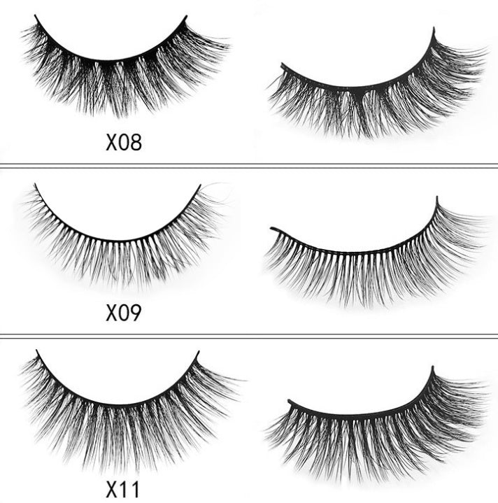 JMT-742666 Natural 3D Mink Eyelashes - 3 Pairs of Handcrafted Long False Lashes with Cotton Stems