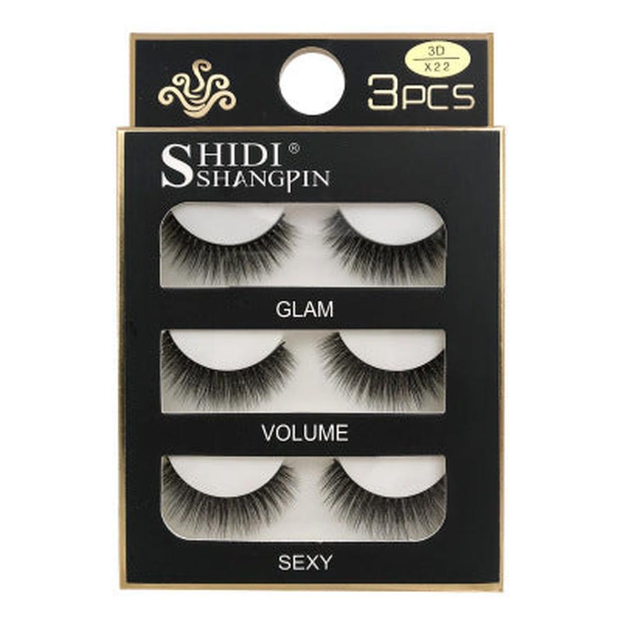 JMT-742666 Natural 3D Mink Eyelashes - 3 Pairs of Handcrafted Long False Lashes with Cotton Stems