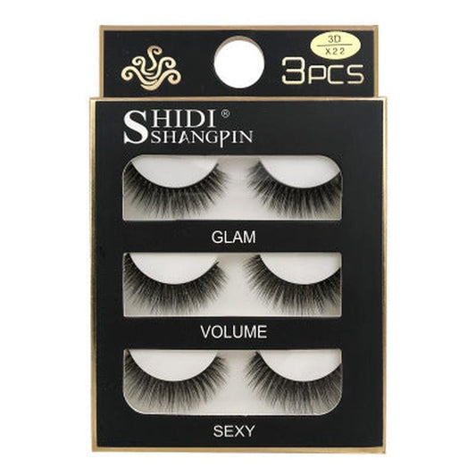 JMT-742666 Natural 3D Mink Eyelashes - 3 Pairs of Handcrafted Long False Lashes with Cotton Stems