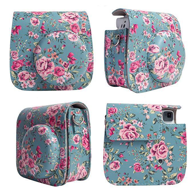 JMT-742730 Polaroid Mini 8/8+/9 Camera PU Leather Bag in Rose with Shoulder Strap