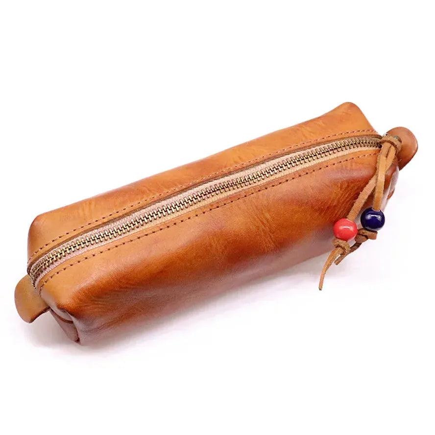JMT-742922 Handmade Cowhide Large Capacity Zipper Storage Bag for Glasses and Accessories