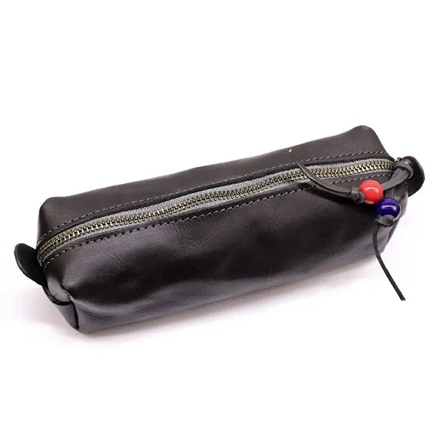 JMT-742922 Handmade Cowhide Large Capacity Zipper Storage Bag for Glasses and Accessories