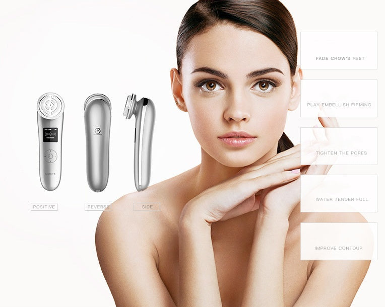 JMT-743690 Microcurrent Electroporation Beauty Device with Negative Ion and Radio Frequency - Portable Silver Instrument for Home Use