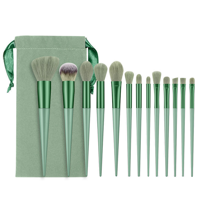 JMT-744138 13-Piece Makeup Brush Set with Wooden Handles and Cloth Bag for All Seasons
