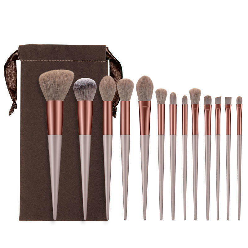 JMT-744138 13-Piece Makeup Brush Set with Wooden Handles and Cloth Bag for All Seasons